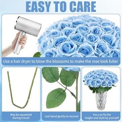 36 Pcs Artificial Roses with Long Stems, Blue Fake Silk Rose Sky Blue