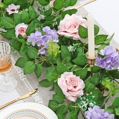 Artificial Flower Garlands 6FT Fake Silk Rose Vine Hanging 2PCS Pink Purple