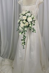 Dreamy White Rose and Ivy Cascade Faux Silk Wedding Bouquet