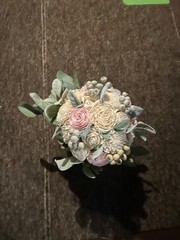 Off White Blush Pink w/greens Bouquet Artificial Sola Wood Wedding Flowers