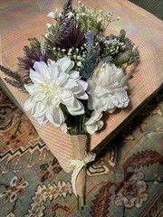 Bridal Bouquet BOHO Purple White And Green 17” Long