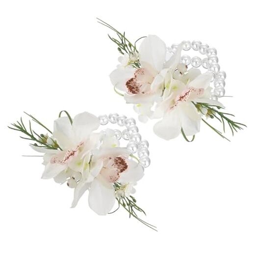 2Pcs Orchid Wrist Corsage Artificial Flower Corsage for Wedding 07-boat Orchid