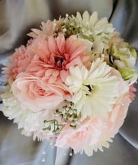 Bride Floral Bouquet and Groom Boutonniere (Pink/ Ivory/ Coral)