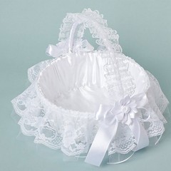 Flower Girl Basket White Lace Flower Basket Bow Tassel Decoration for Wedding
