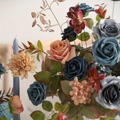 Blue Brown Simulated Flower Combination Box Set with Artificial bouqetLeaves