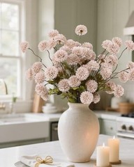 Artificial Flowers Faux Silk Pompon Mum,Silk Small Mini 6pcs Beige