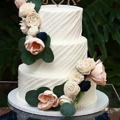 2PC Blush Peach White Wedding Cake Flower Garland Topper Sola Wood Shower Decor