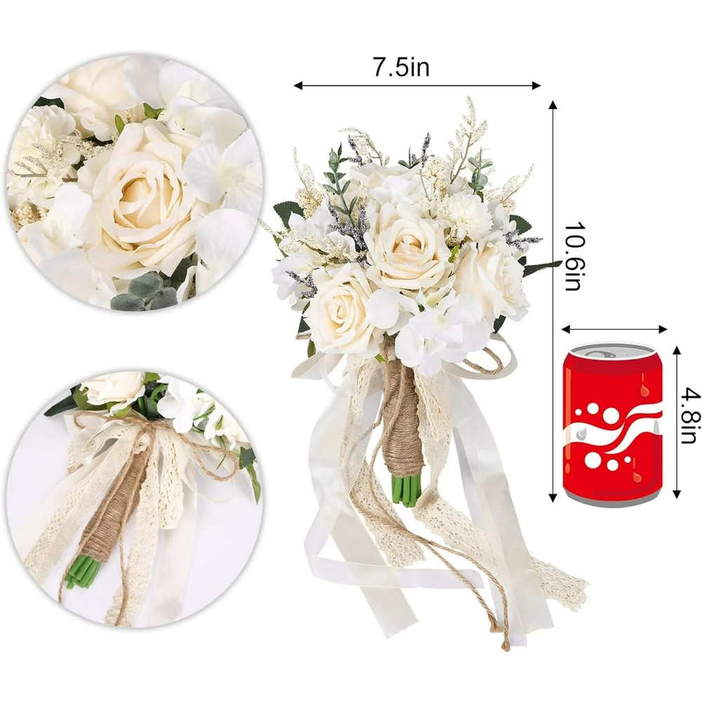 Fairy Wedding Bouquets for Bride & Bridesmaid Champagne Artificial Roses, 7.5