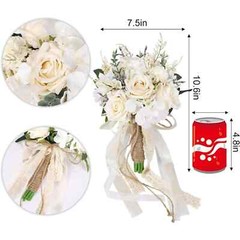 Fairy Wedding Bouquets for Bride & Bridesmaid Champagne Artificial Roses, 7.5