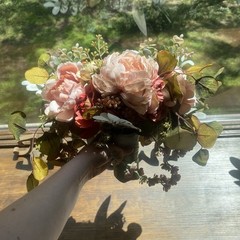 Beautiful Bridal Wedding Bouquet Budget Handmade Faux Flowers White-Pink Green