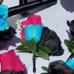 Wedding Bouquet Set – Black, Bright Pink, Turquoise Rose Flowers – 26 pieces