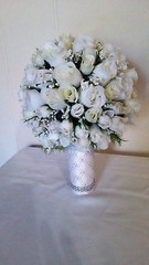 SMALL WEDDING BOUQUET- IVORY ROSES- SILVER LACE HANDLE