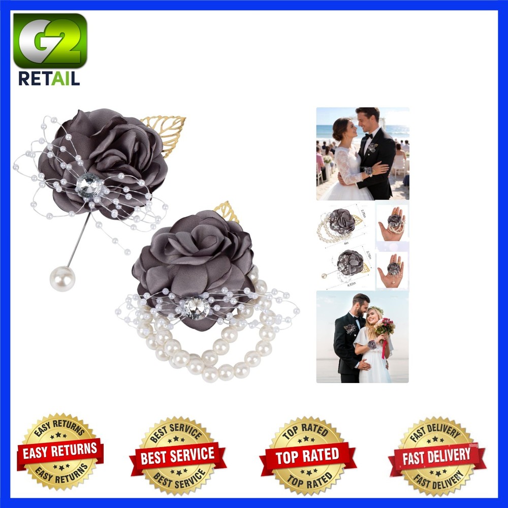 Light Gray 2-Pack Wrist Corsage & Boutonniere Set – Elegant Wedding Accessories
