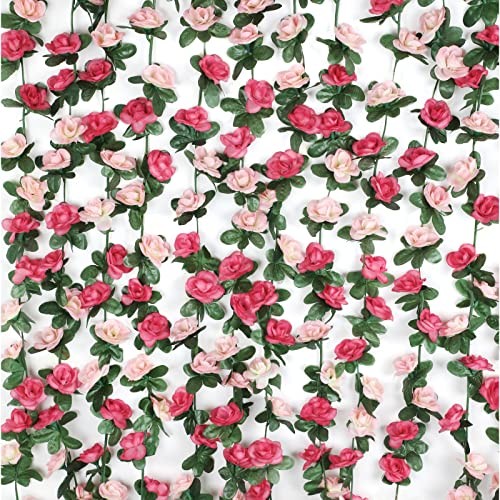 12Pcs 98.4Ft Flower Garland Artificial Rose Vines for Bedroom, 12 Pcs Pink