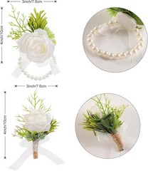 2pcs Wedding White Rose Wrist Flowers Artificial Rose Flowers for Ceremony Pr…