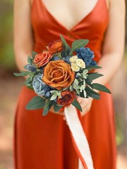 1Pc Fall Wedding Bouquets Bridesmaids Bride Terracotta Navy Blue Artificial