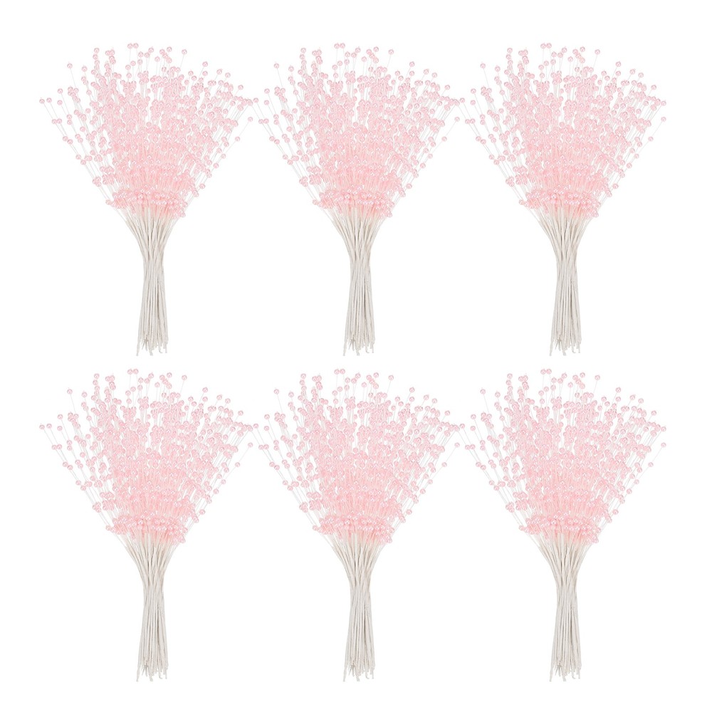 60 Pcs 4mm Pearl String Bouquet Pearl Stick Stems Bouquets Garland Spray, Pink