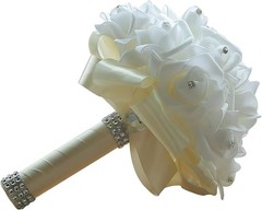 NEW Satin/Brooch Rhinestone Ivory/White Flower Floral Wedding Bridesmaid Bouquet