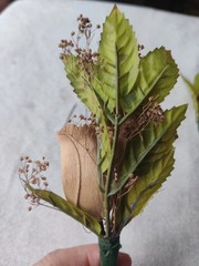 Vintage Artificial Corsage Boutonniere Lot of 5 Prom Wedding Fabric Wood Flowers