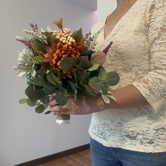 Beautiful Bridal Wedding Bouquet Budget Handmade Faux Floral Blue Orange Purple