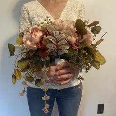 Beautiful Bridal Wedding Bouquet Budget Handmade Faux Flowers White-Pink Green