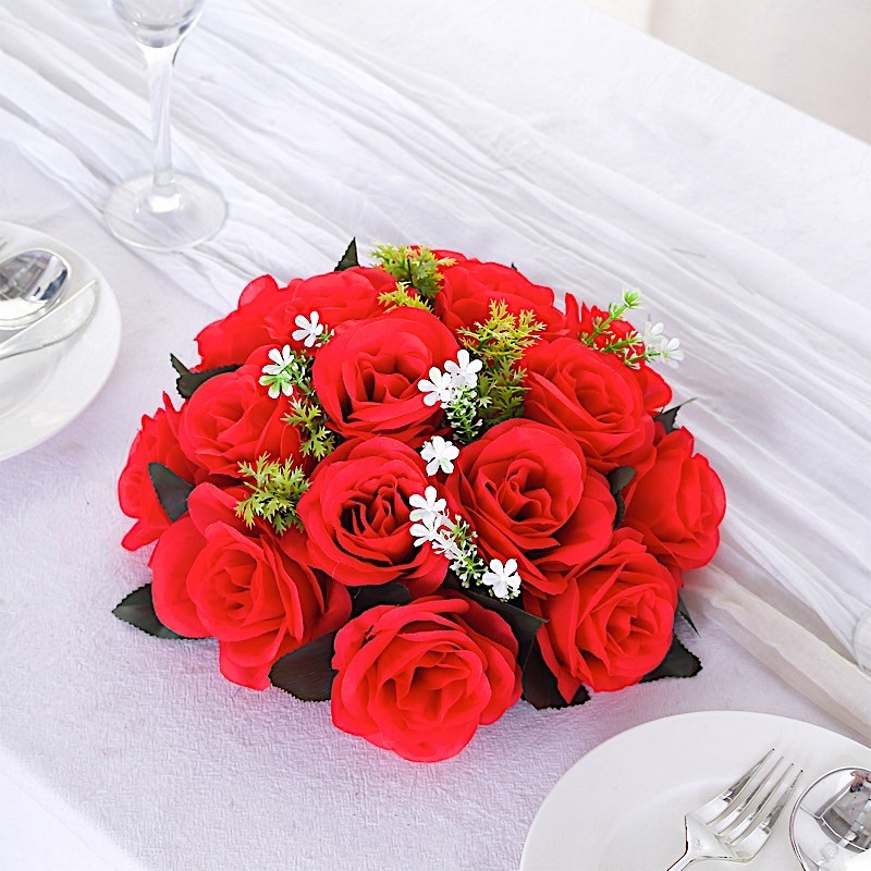 RED 2 Bouquets 10″ Silk Roses Artificial FLOWER BALLS Party Events Decorations
