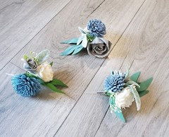 3PC Dusty Blue Gray Wedding Cake Flower Set Sola Wood Floral Decor Anniversary