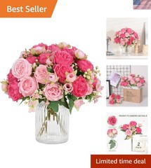 2 Packs Peonies Artificial Flowers, Mixed Pink Artificial Peonies, Silk Peoni…