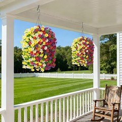 Artificial Fake Hanging Flowers Basket for Spring Yellow White Purple Red