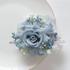 MAFELOE Wrist Corsage and Boutonniere Set Artificial Rose Flowers Blue