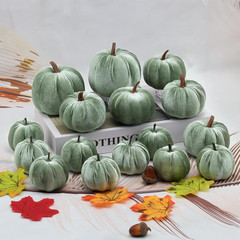 16pcs Fabric Artificial Pumpkins Set Lake Green Velvet Decoration Pumpkins Lifel