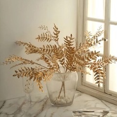 2 Gold 21 in Artificial Fern LEAF Branches Metallic Faux Greenery Stems Party