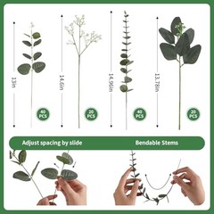 120 Pcs Mixed Artificial Eucalyptus Leaves Stems Bulk – Baby Breath Green