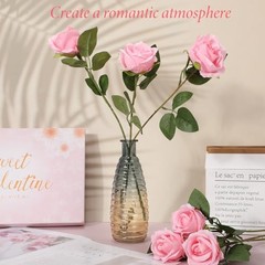 20 Pcs Artificial Rose Flowers with Long Stem,Real Lifelike Silk Pink