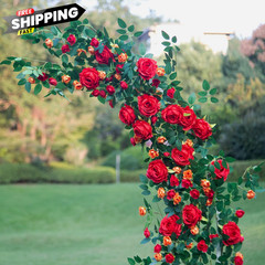 2 PCS 12FT Bendable Flower Garland, Artificial Rose Vine Hanging 2pcs, Red