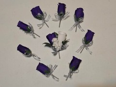 Wedding Bouquet Set Of 18, Bridal Bouquets Corsages Boutonnieres Purple Silver