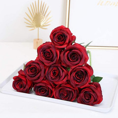 Artificial Flowers Silk Roses Real Touch Bridal Wedding Bouquet for Home Garden
