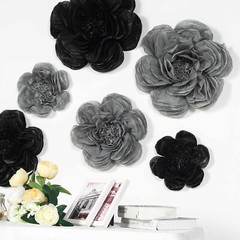 6 pack 7″ 9″ 11″ Black and Charcoal Grey Tissue Paper Peony Flowers Backdrop