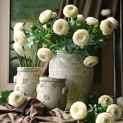 10Pcs White Ranunculus Artificial Flowers Silk 10 Creamy White Ranunculus
