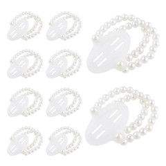 10pcs White Pearl Corsage Wristbands – Elastic DIY Wedding & Prom Bracelets