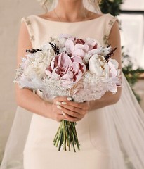Pink Pampas Grass Bridal Bouquet Cream Sola Wood Peony Bridesmaid Wedding Flower