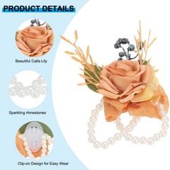 6 Pcs Homecoming Wedding Wrist Corsage Prom Party Artificial Flower Light Brown