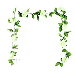Artificial Rose Vine, 2 Pack 7.5FT Fake White Flower Garland with Green