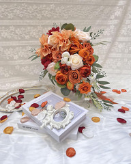 Burnt Orange Artificial Bridal Bouquet – 15″ Cascading Terracotta Flowers