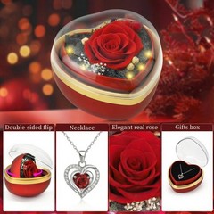 Eternal Real Rose Dainty Love Pendant , Preserved Red Gift Box with