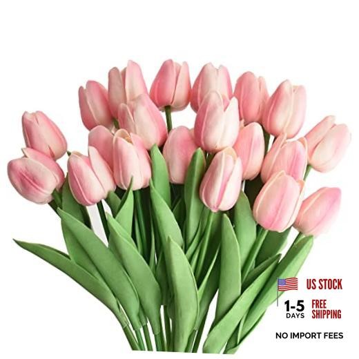 20pcs Artificial Tulips Flowers Fake Faux PU Tulip Bouquet Real Light Pink 20
