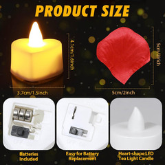 Rose Petals and Candles Set, 6000 Pieces Fake Rose Petals and 72 Pieces Heart Ca
