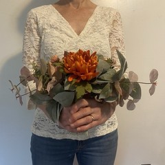 Bridal Wedding Bouquet Hand made Budget Handmade Faux Flowers Orange Red Yellow