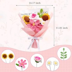 Crochet Flower Bouquet Pink Sunflower Tulip Roses Pink Tulip,rose,sunflower