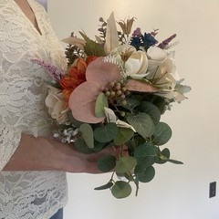 Beautiful Bridal Wedding Bouquet Budget Handmade Faux Floral Blue Orange Purple